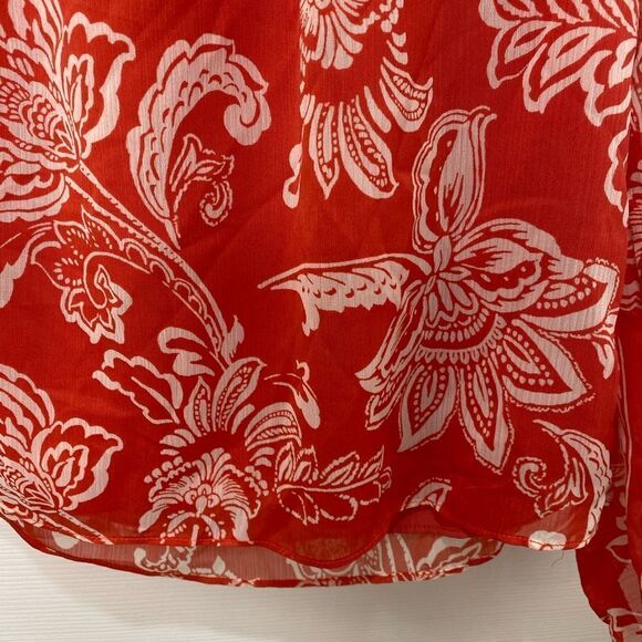 Evereve orange and white floral print long sleeve tie front top, size x small - Picture 12 of 12